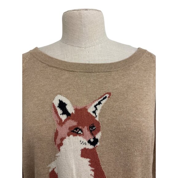 JCP Cashmere Blend Cute Fox Whimsical Knit Crewneck Sweater Top - Picture 6 of 12